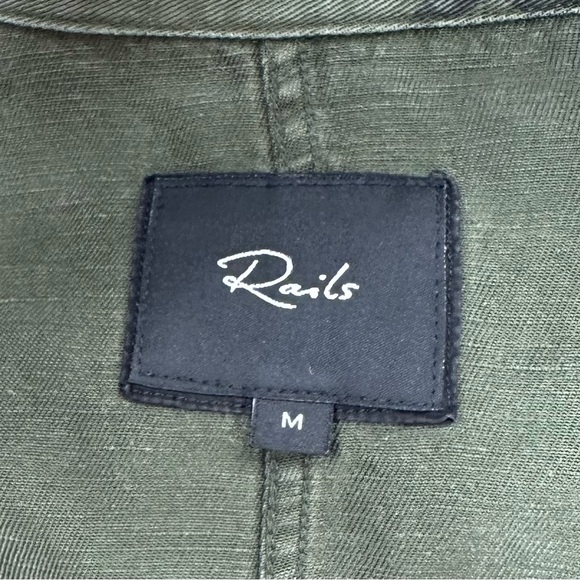 RAILS Collins Jacket Sage with Black Stars Linen Blend Bomber Cropped Army Green - Picture 10 of 13